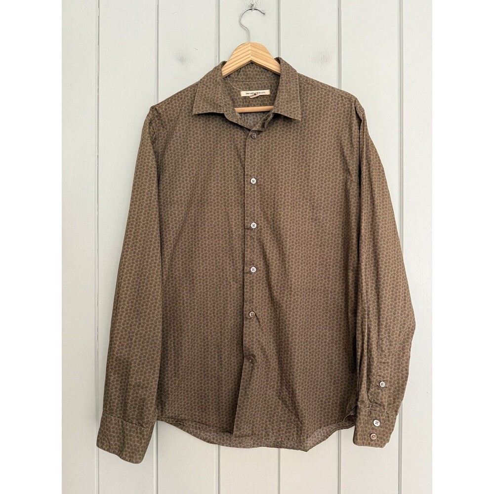 John Varvatos Shirt Mens Medium M Brown Button Up Long Sleeve Slim Fit